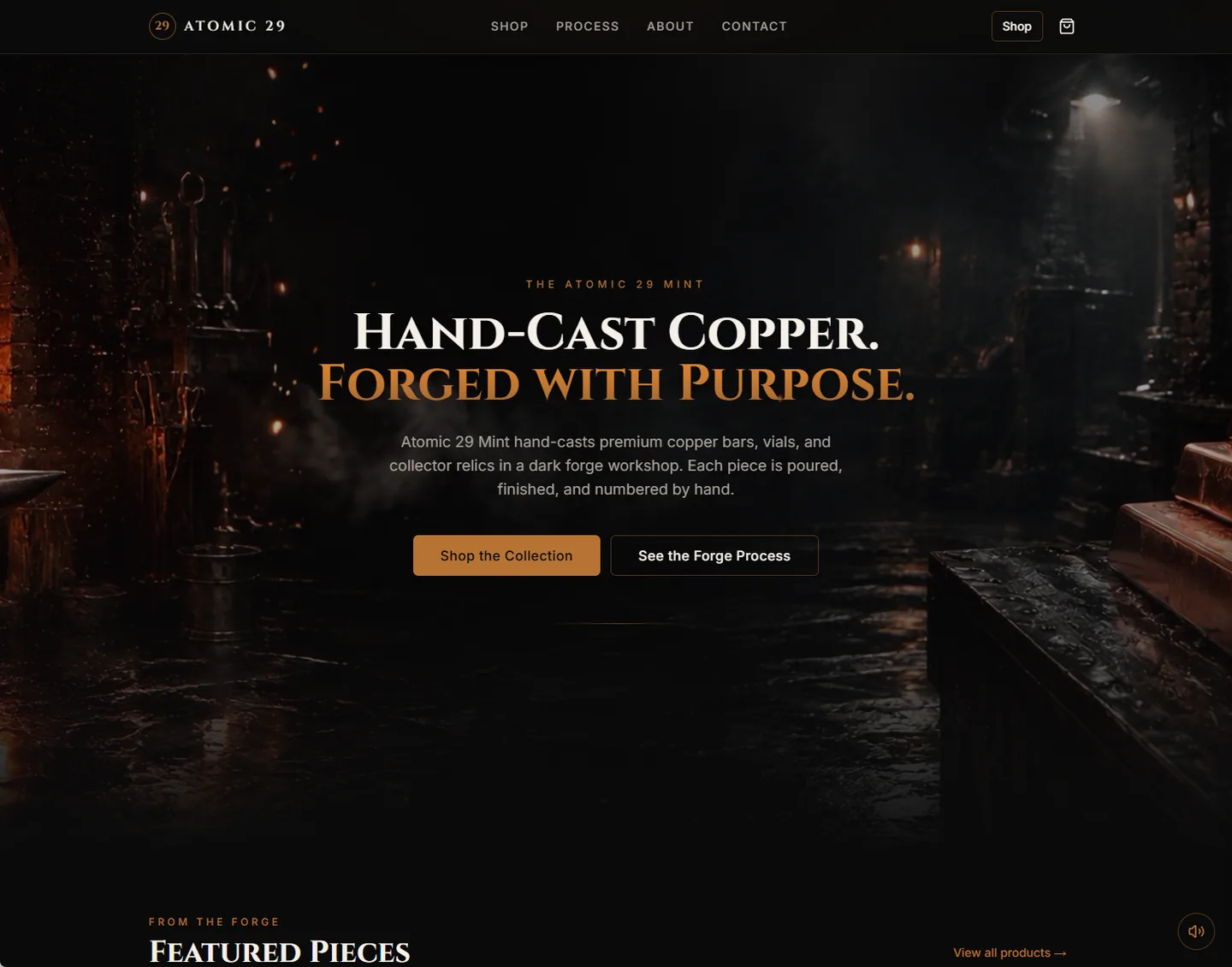 Atomic 29 Mint hand-cast copper storefront