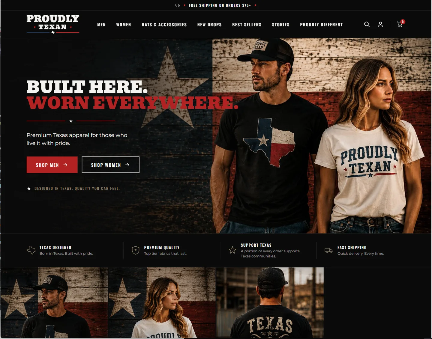 Proudly Texan apparel storefront